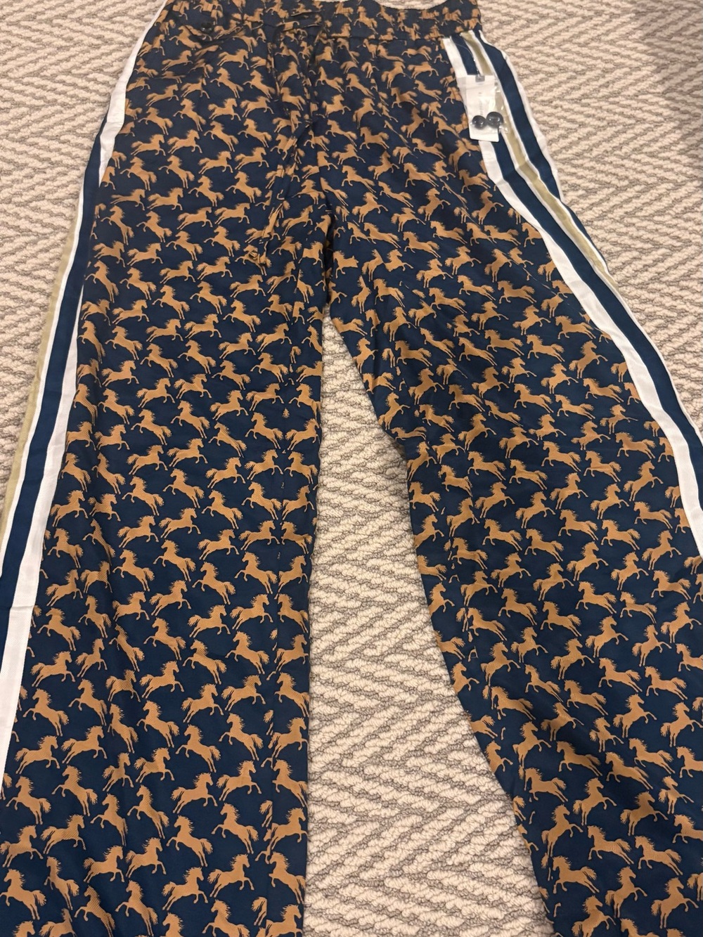 Navy & Tan Horse Print Wide-Leg Pants